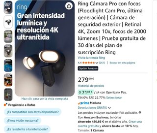 Floodlight Cam Pro, Ring Cámara Pro 4K, con focos