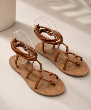 Sandalias gladiador beige/marrón atadas