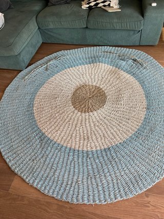 Alfombra redonda yute beige y azul