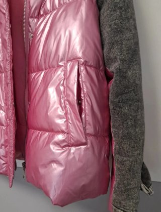 Abrigo plumas rosa y gris