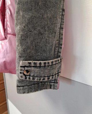 Abrigo plumas rosa y gris