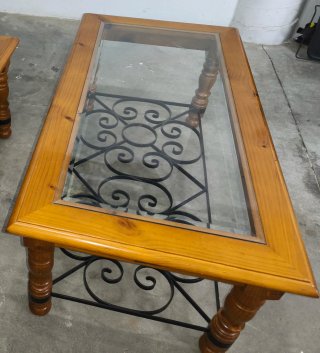 Mesa de centro madera y forja con cristal
