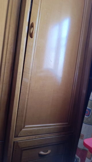 Armario de madera con cama y escritorio