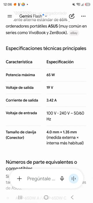 Cargador Asus Negro