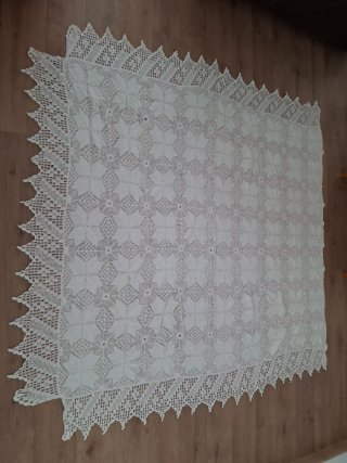 Colcha ganchillo beige/blanca