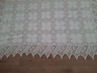 Colcha ganchillo beige/blanca