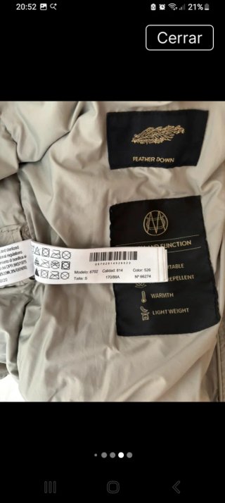 Chaqueta plumón Massimo Dutti beige.
