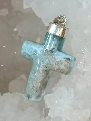 Colgante plata Cruz Larimar Auténtico