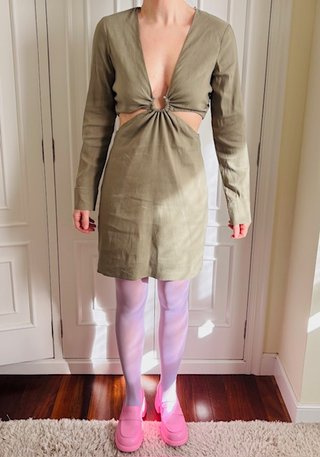 Vestido Zara Cut Out Verde Talla L