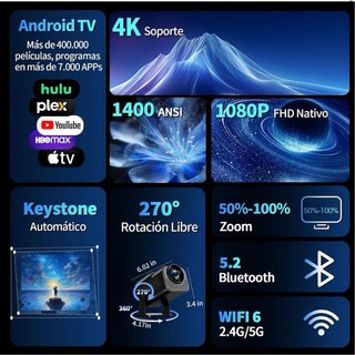 Proyector Android 4K HD WiFi 6 BT5.2