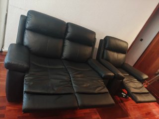 Sofá 2 plazas y butaca de  piel reclinables