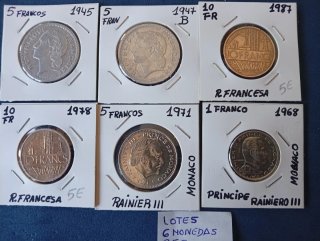 Lote 6 monedas: Francia y Mónaco