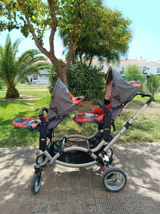 Silla de paseo gemelar, marca BambinoWorld naranja