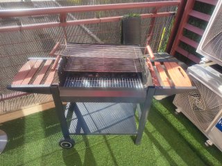 Barbacoa de carbón con ruedas