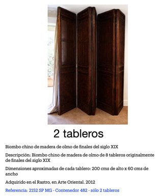 Biombo Chino Olmo Siglo XIX - 2 Tableros