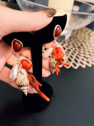 Pendientes Verano Corales y Caracola Dorada