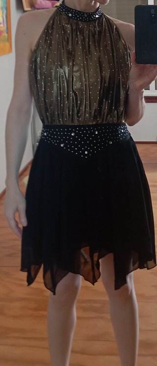 Vestido patinaje artístico dorado y negro