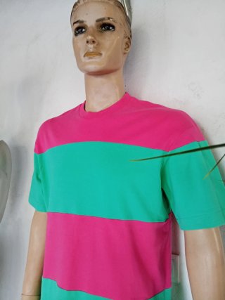 Camiseta Zara Rayas Rosa y Verde Hombre