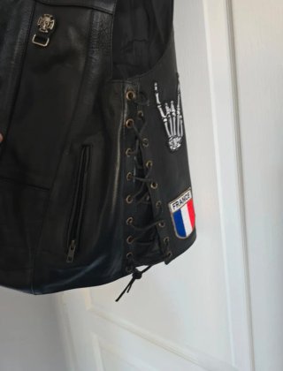 Chaleco de cuero XL con parches