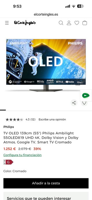 TV Philips 55 Ambilight OLED