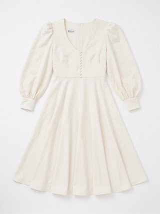 Vestido Formal Blanco Manga Campana