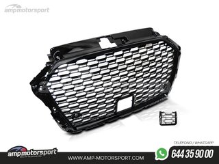 PARRILLA DELANTERA LOOK RS3 PARA AUDI A3 8V NEGRO BRILLO 2017--