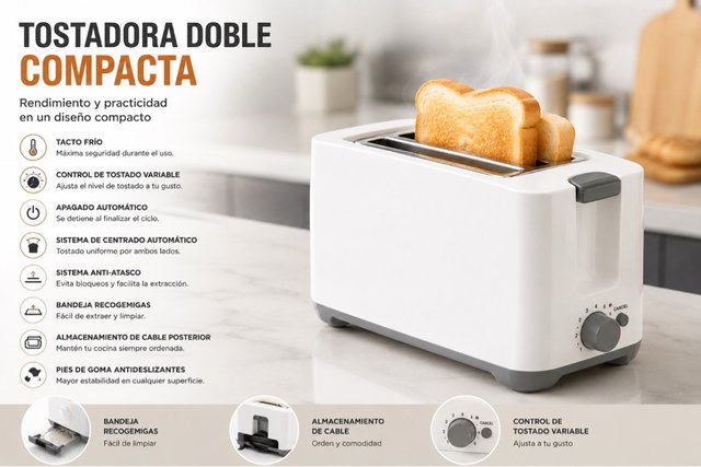 Tostadora Doble Compacta 700W