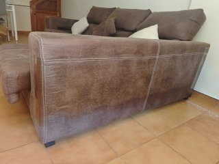 Sofá Chaiselongue Marrón Tela
