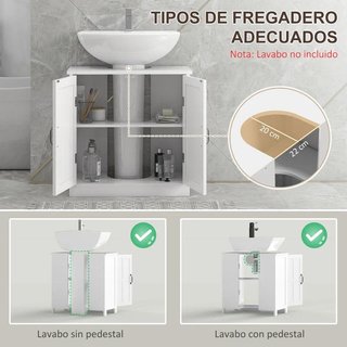 Armario Baño Bajo Lavabo 2 Puertas Estante Blanco