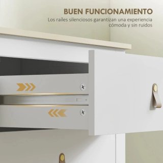 Cómoda blanca y madera con tiradores cuero