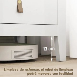 Cómoda blanca y madera con tiradores cuero