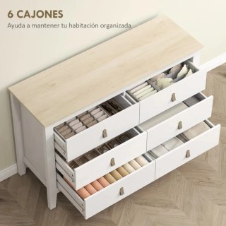 Cómoda blanca y madera con tiradores cuero