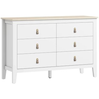 Cómoda blanca y madera con tiradores cuero