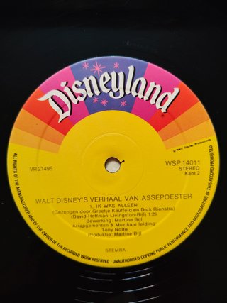 LP Walt Disney Assepoester Verhaal Liedjes