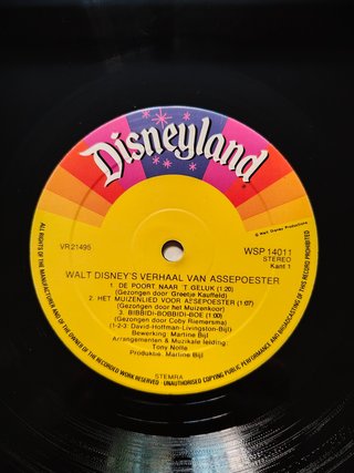 LP Walt Disney Assepoester Verhaal Liedjes