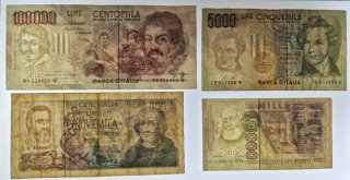 Lote Banconote Italiane Lire 1000, 5000, 100000
