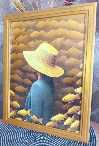 Cuadros dorados mujeres con peces
