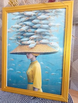 Cuadros dorados mujeres con peces