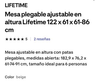 Mesa Plegable Lifetime Beige y Negra