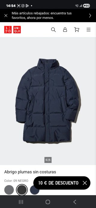 Abrigo UNIQLO plumas negro