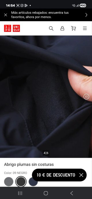 Abrigo UNIQLO plumas negro