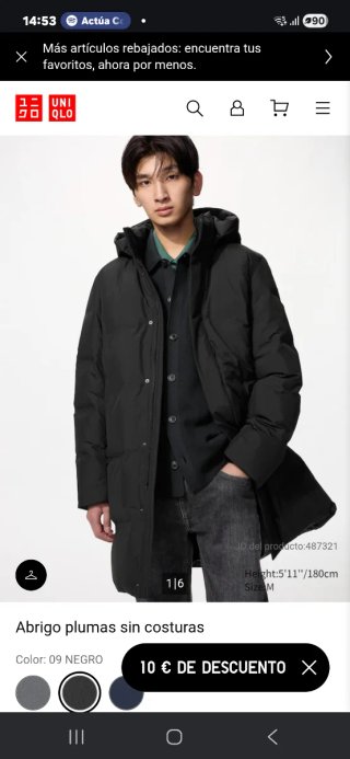 Abrigo UNIQLO plumas negro