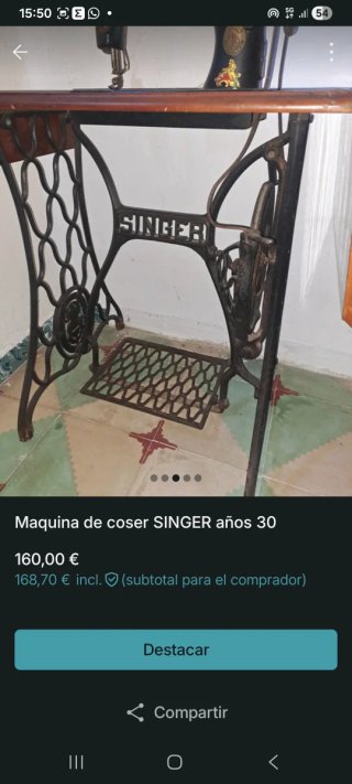 Máquina de coser Singer años 30 con mesa