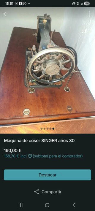 Máquina de coser Singer años 30 con mesa