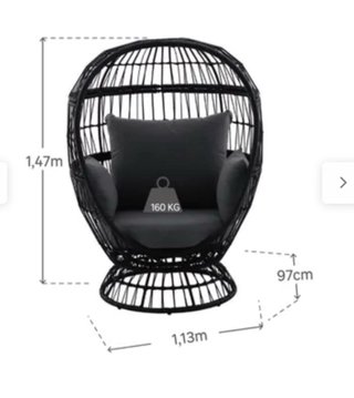 NATERIAL Sillón Huevo Ratán Negro/Gris