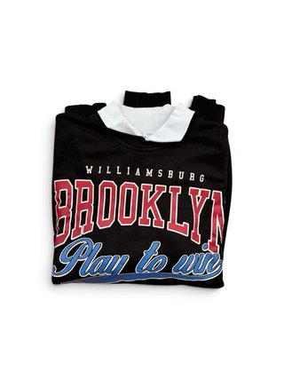 Sudadera negra con cuello efecto camisa