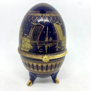 Caja Huevo Rusa Antigua Azul Dorada