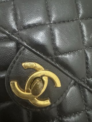 Bolso Chanel Perlas Negro Dorado Piel