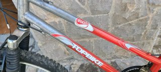 Bicicleta de montaña roja y gris