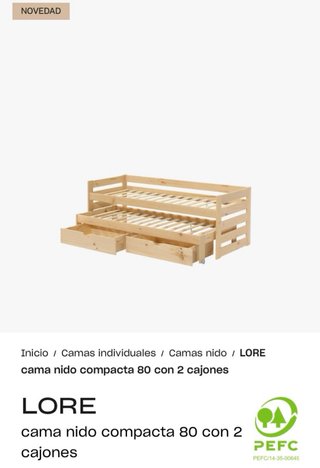 Cama nido doble Lufe madera con cajones.